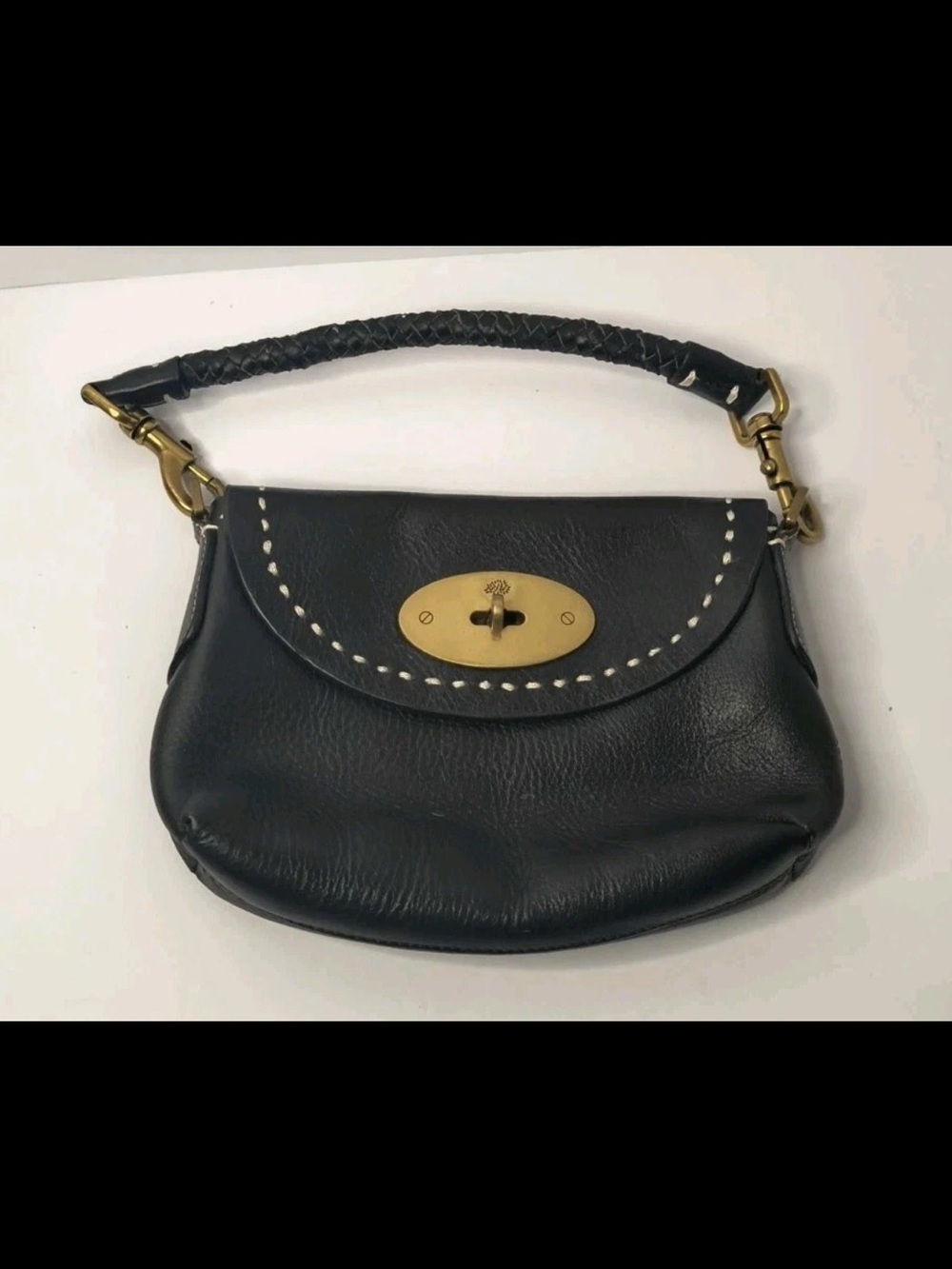 Mulberry Black Leather Shoulder Bag with Gold Turnlock